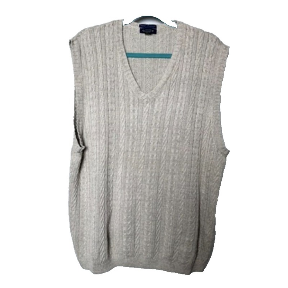 Vtg. GANT Sweater Vest Men's XL Hand Framed Linen‎ Beige Cable Knit Grandpacore